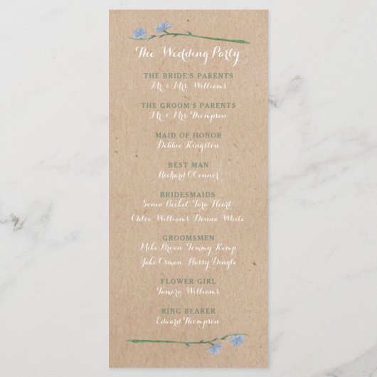 Programme Fleur sauvage Wreath On Kraft Mariage campagnard P (Dos)