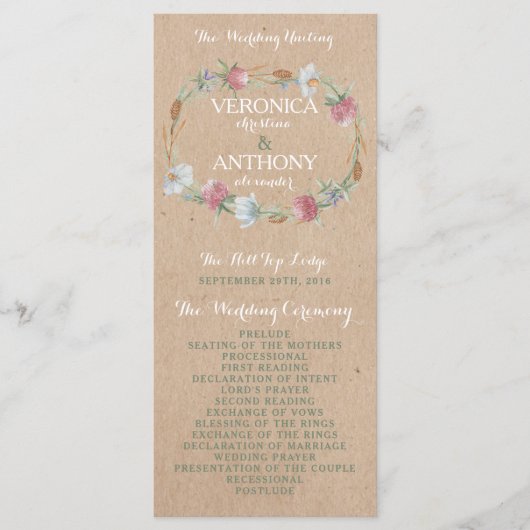 Programme Fleur sauvage Wreath On Kraft Mariage campagnard P (Devant)