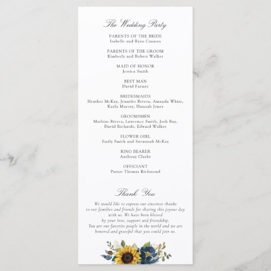 Programme Fleurs bleues de la marine Mariage rustique (Dos)