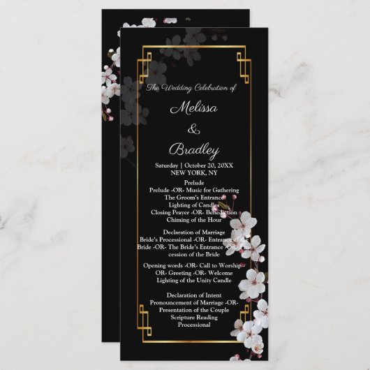 Programme Fleurs cerises blanches et cadre doré (Devant / Derrière)