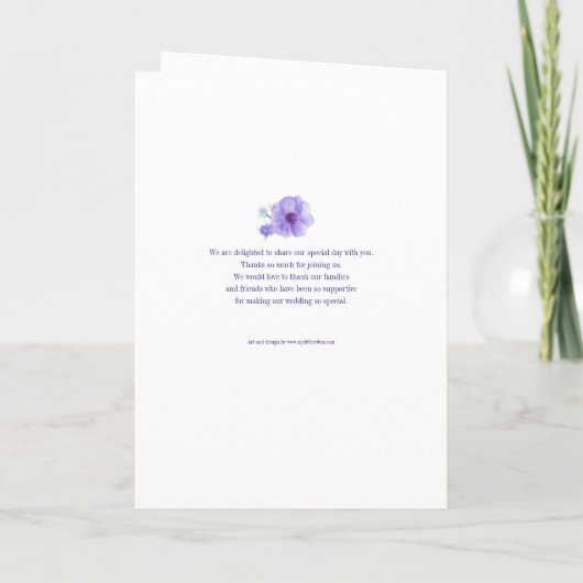 Programme fleurs d'anémone violet mariage aquarelle art (Dos)