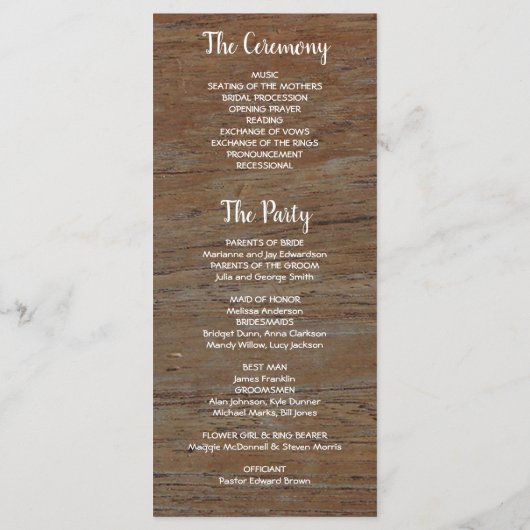 Programme Fleurs d'aquarelle rustique sur mariage de bois de (Dos)