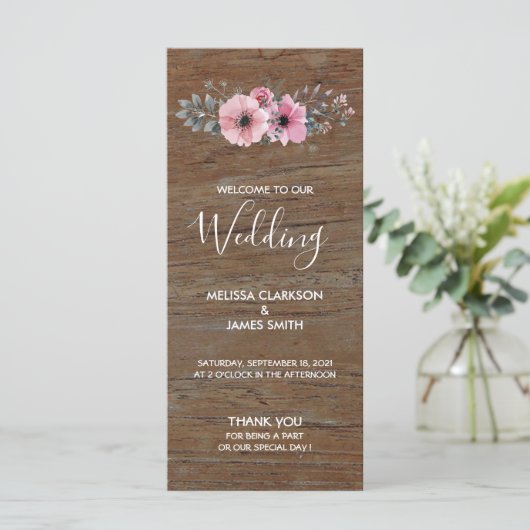 Programme Fleurs d'aquarelle rustique sur mariage de bois de (Debout devant)