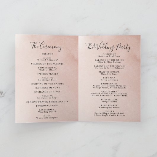 Programme Fleurs d'automne rose or élégante Mariage plié (Intérieur)