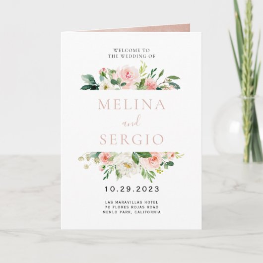 Programme Fleurs d'automne rose or élégante Mariage plié (Devant)