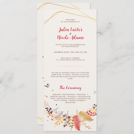 Programme Fleurs de forêt sauvage Mariage de feuillage de ch (Devant / Derrière)