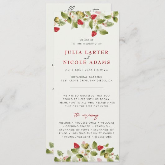 Programme Fleurs de fraises rouges sucrées Mariage (Devant / Derrière)