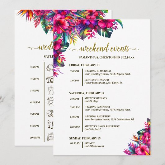 Programme Fleurs de jardin tropical événements de mariage et (Devant / Derrière)