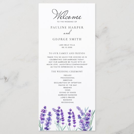 Programme Fleurs de lavande à l'aquarelle Mariage de printem (Devant)