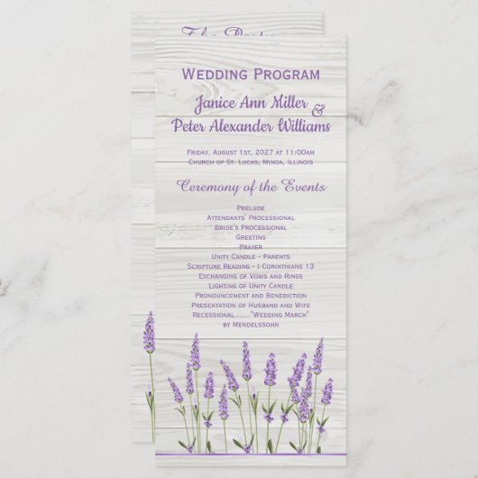 Programme Fleurs de lavande violette sur Mariage de bois (Devant / Derrière)