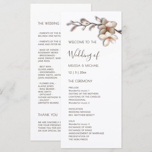 Programme Fleurs de magnolia 3D pour mariage (Devant / Derrière)