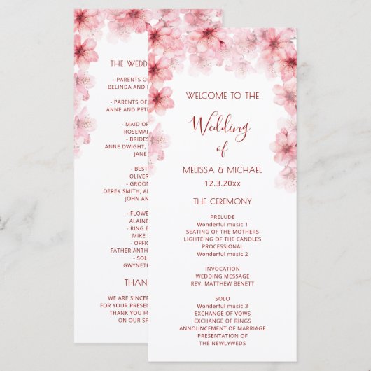 Programme Fleurs de mariage à l'aquarelle Cerisier Fleurissa (Devant / Derrière)