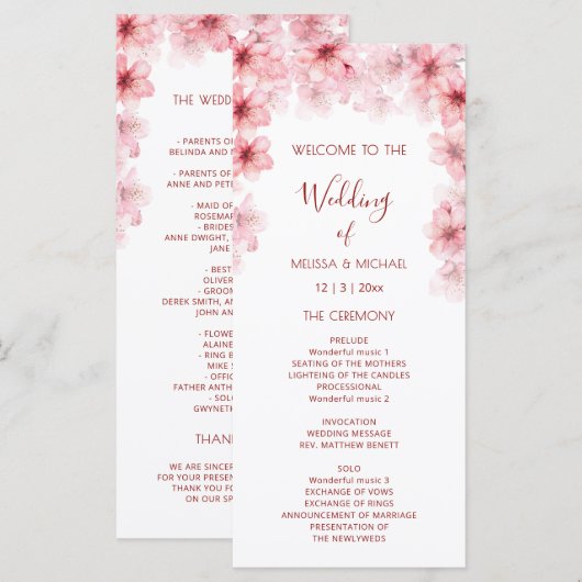 Programme Fleurs de mariage à l'aquarelle Cerisier Fleurissa (Devant / Derrière)