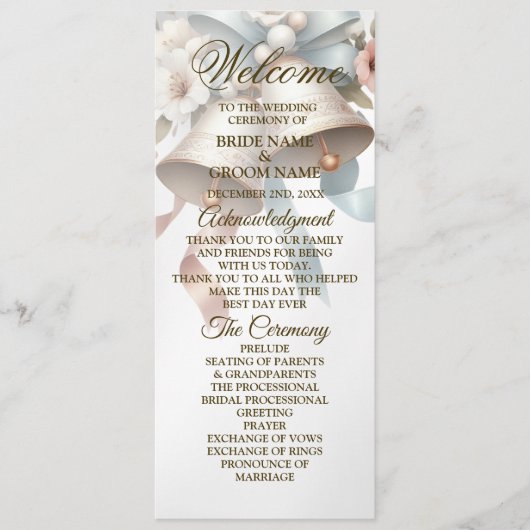 Programme Fleurs de mariage cloches Rubans bleu rose Beau (Devant)