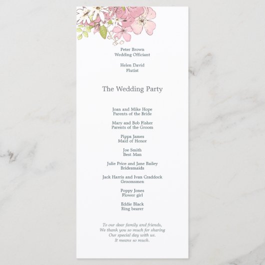 Programme Fleurs de printemps Pastels Mariage de script élég (Dos)