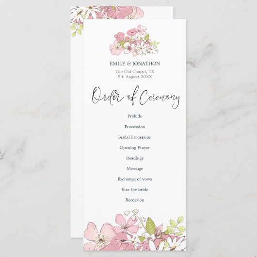 Programme Fleurs de printemps Pastels Mariage de script élég (Devant / Derrière)