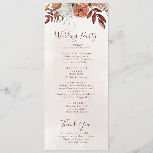 Programme Fleurs de rouille en terre cuite Boho Mariage de f (Dos)