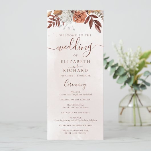 Programme Fleurs de rouille en terre cuite Boho Mariage de f (Debout devant)