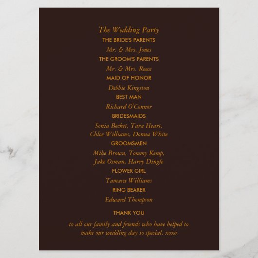 Programme Fleurs de soleil rustiques - Mariage floral (Dos)