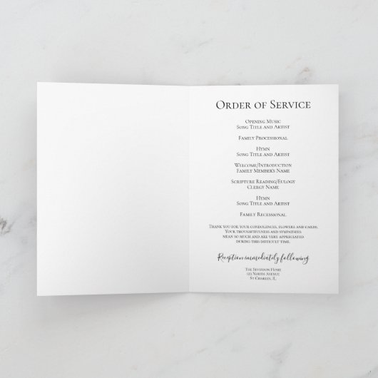Programme Fleurs d'Hydrangée Blanche Service funéraire Plié (Intérieur)