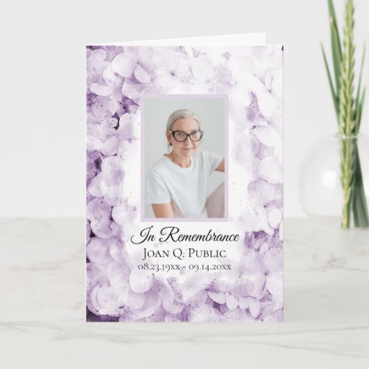 Programme Fleurs d'Hydrangée violette Service funéraire plié (Devant)