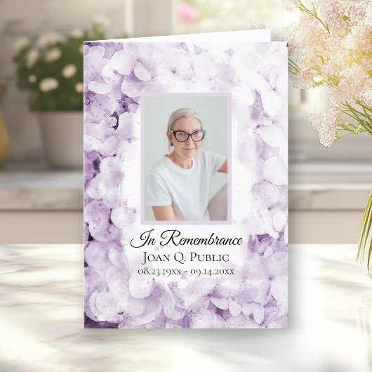 Programme Fleurs d'Hydrangée violette Service funéraire plié