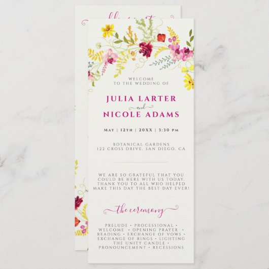 Programme Fleurs d'orchidées violettes roses Mariage de cour (Devant / Derrière)