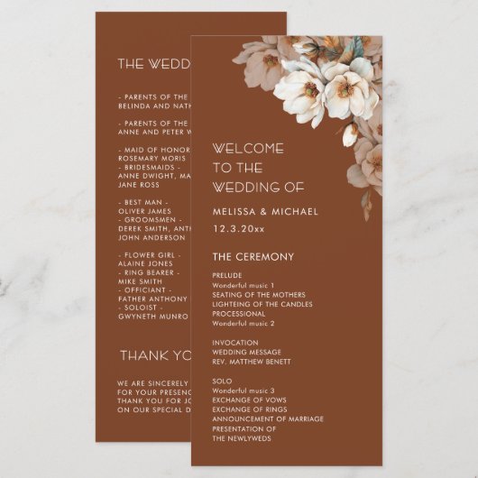 Programme Fleurs Neutres Artistiques Mariage Terracotta (Devant / Derrière)