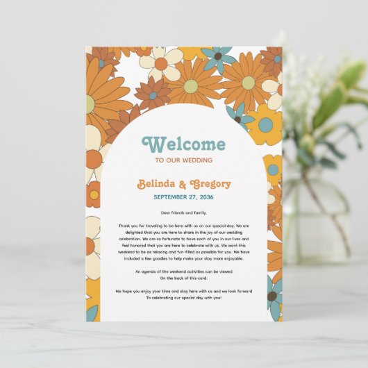 Programme Fleurs rétro 60's 70's Arch Mariage Itinéraire (Debout devant)