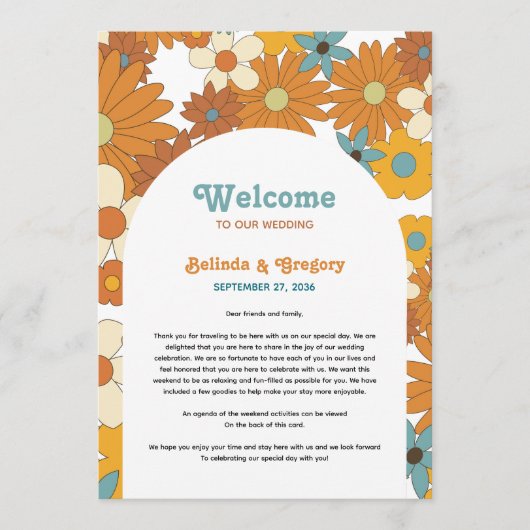 Programme Fleurs rétro 60's 70's Arch Mariage Itinéraire (Devant)