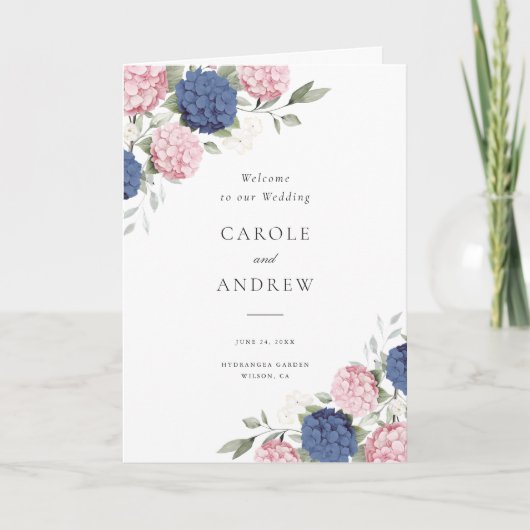 Programme Fleurs Rose et Bleu Marine Hydrangea Mariage Plié (Devant)