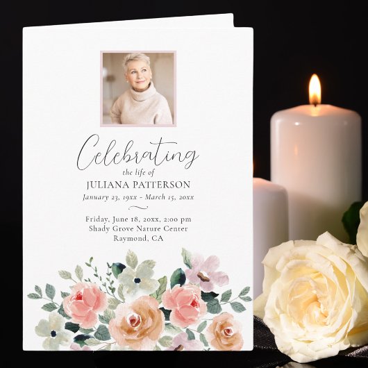 Programme Fleurs roses Célébration de la vie Photos Funérail