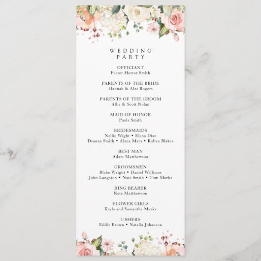 Programme Fleurs roses, Fleurs blanches, Verdure, Mariage (Dos)
