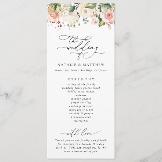 Programme Fleurs roses, Fleurs blanches, Verdure, Mariage (Devant)