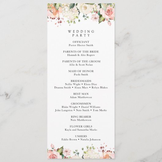 Programme Fleurs roses, Fleurs blanches, Verdure, Mariage (Dos)