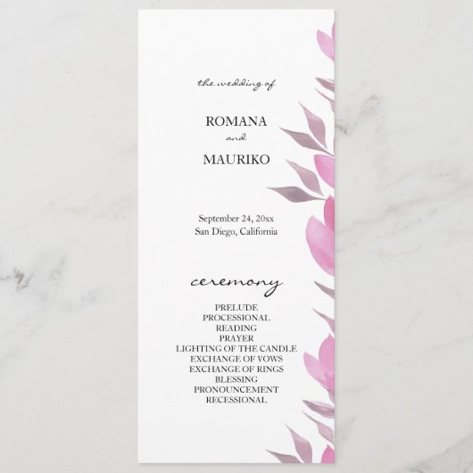 Programme Fleurs roses rustiques Aquarelle peinte à la main (Devant)