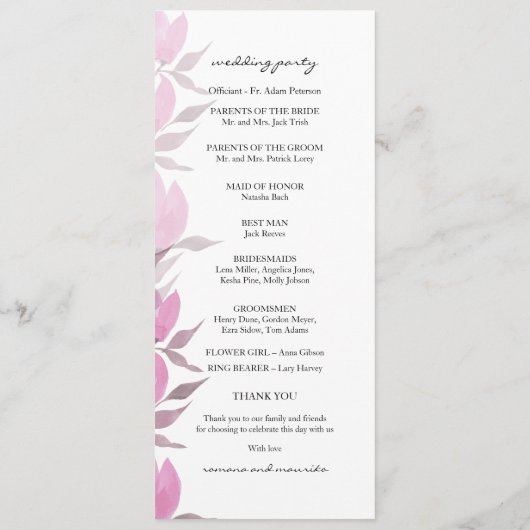 Programme Fleurs roses rustiques Aquarelle peinte à la main (Dos)