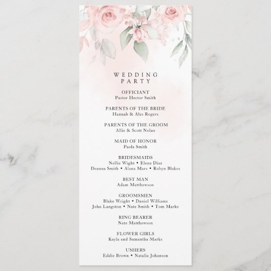 Programme Fleurs rousses, Fleurs roses, Verdure, Pro Mariage (Dos)
