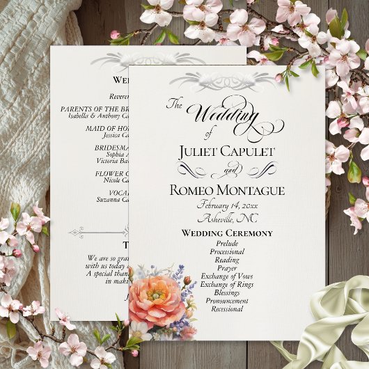Programme Fleurs sauvages aquarelle - Mariage crème