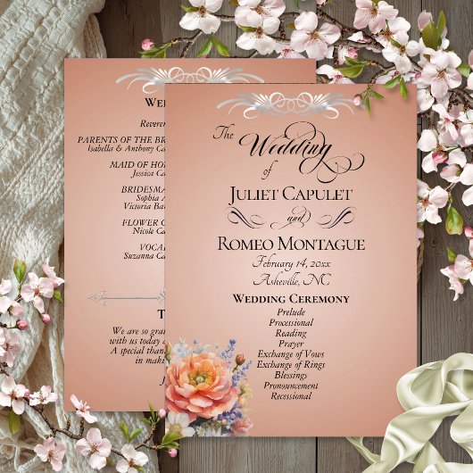Programme Fleurs sauvages aquarelle - Mariage or rose
