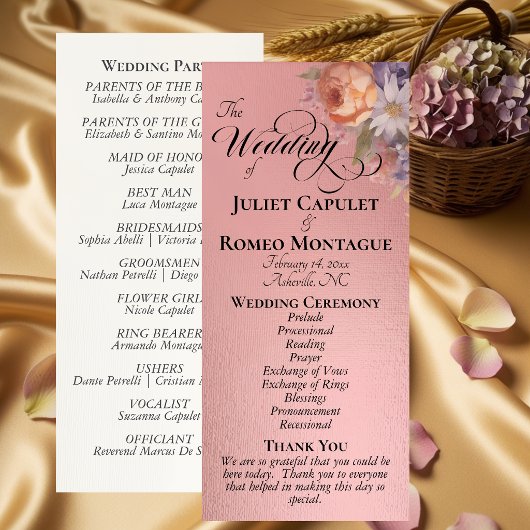 Programme Fleurs sauvages aquarelle - Mariage Rose Gold