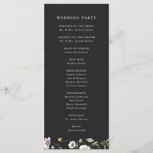 Programme Fleurs sauvages botaniques foncés | Mariage élégan (Dos)