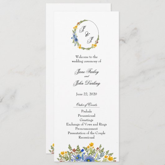 Programme Fleurs sauvages en couleurs primaires (Devant / Derrière)