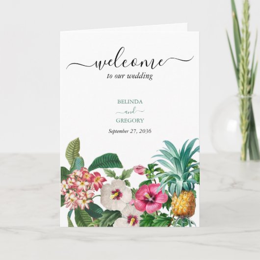 Programme Fleurs tropicales Verdure Mariage Ordre de service (Devant)