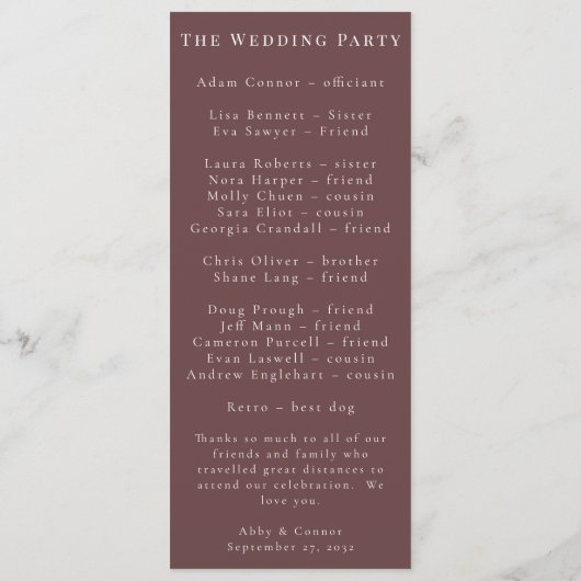 Programme Floral à la crème Rustique Boho Marsala (Dos)