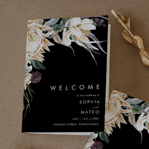 Programme Floral blanc   Black Folded Wedding Program