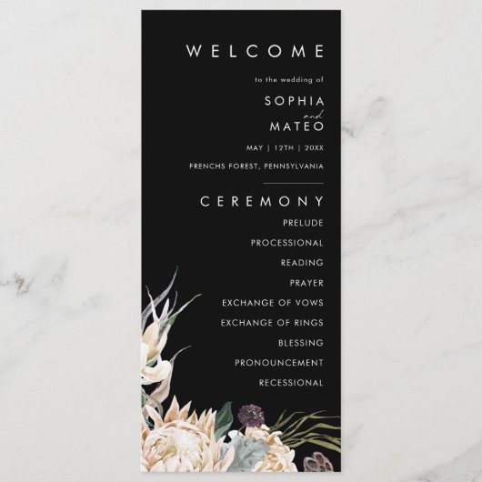 Programme Floral blanc | Black Wedding Program (Devant)