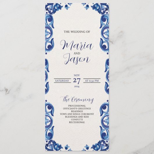 Programme Floral Bleu Mexicain Fleurs Élégantes Mariage Fies (Devant)