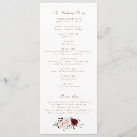 Programme Floral Blush Bourgogne Monogram Crest Mariage (Dos)