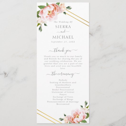Programme Floral Blush Gold Mint vert Mariage (Devant)